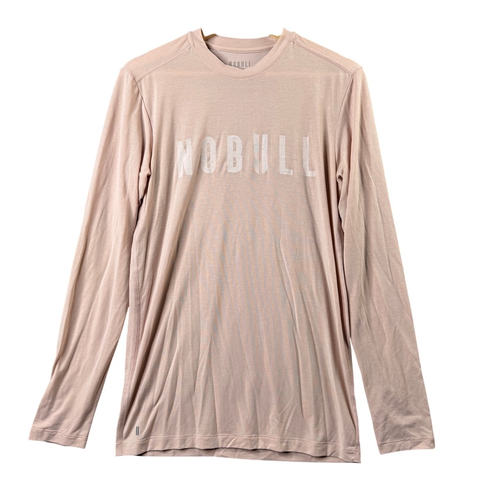 NOBULL Mens Long Sleeve Training Tee Shirt Dusty Rose Mauve Small Logo Workout